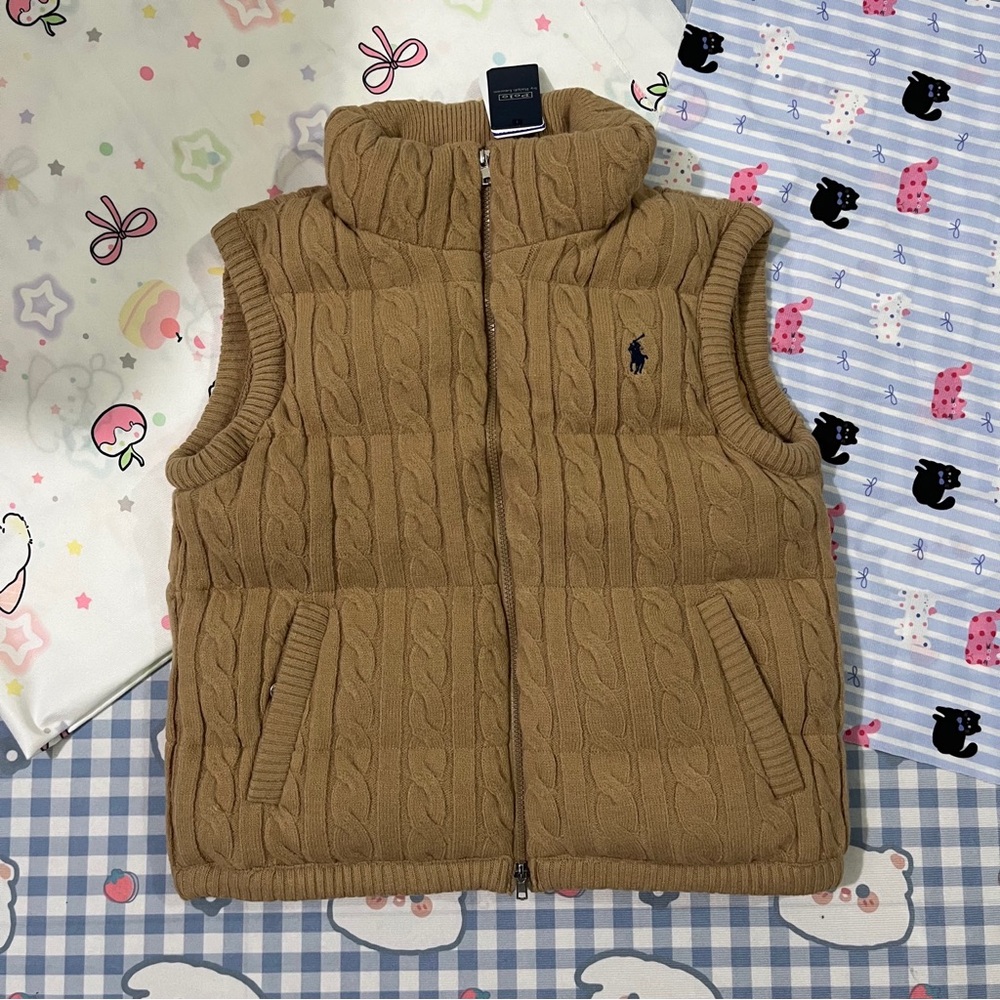Polo by Ralph Lauren Camel Cable-Knit Quilted Puffer Vest